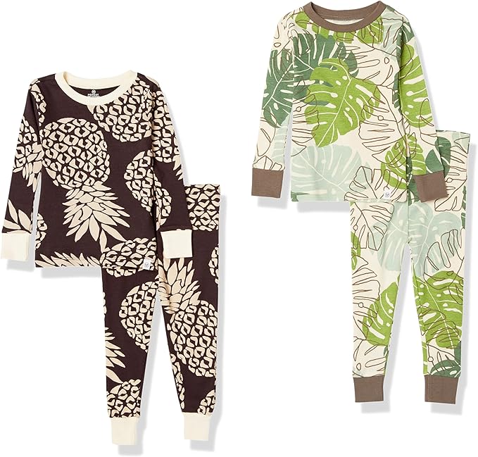 HonestBaby 4 Piece Pajamas Sleepwear Pjs 100% Organic Cotton for Infant Baby and Toddler Boys, Girls, Unisex