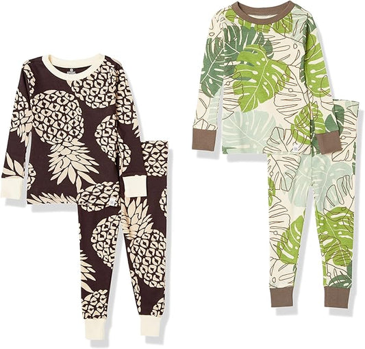 HonestBaby 4 Piece Pajamas Sleepwear Pjs 100% Organic Cotton for Infant Baby and Toddler Boys, Girls, Unisex