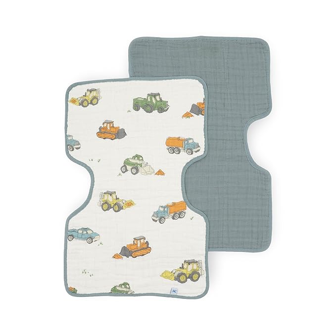 Little Unicorn Ultra-Absorbent Premium Burp Cloth 2 Pack | Soft on Baby's Skin | Larger Size | Ergonomic Design | Set of 2 (Work Trucks)