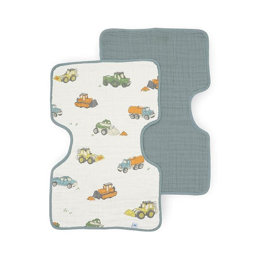 Little Unicorn Ultra-Absorbent Premium Burp Cloth 2 Pack | Soft on Baby's Skin | Larger Size | Ergonomic Design | Set of 2 (Work Trucks)