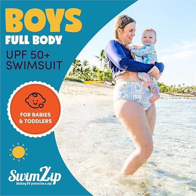 SwimZip Boys' Long-Sleeve UPF 50+ Swimsuit for Baby, Toddler, & Little Boys