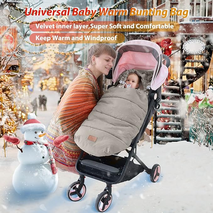 LAT Baby Warm Bunting Bag Universal,Stroller Sleeping Bag Cold Weather,Waterproof Toddler Footmuff(Detachable,Grey)