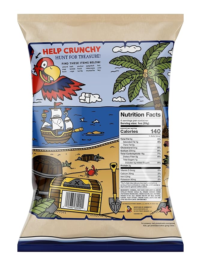 Pirate's Booty Aged White Cheddar Cheese Puffs, Gluten-Free, Kids Snacks, 4oz (12ct)