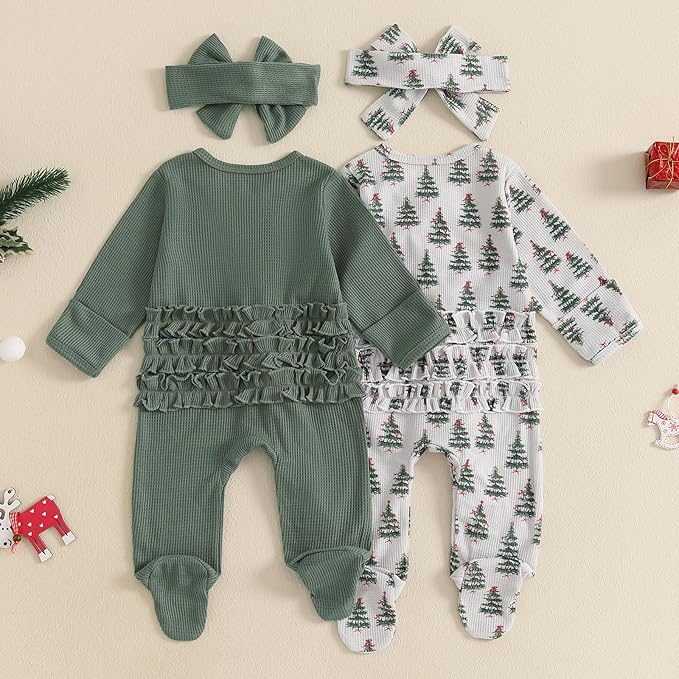 Baby Girl Footies Newborn Zipper Sleeper 2 Pack Ruffle Pajamas Romper Coming Home Outfit