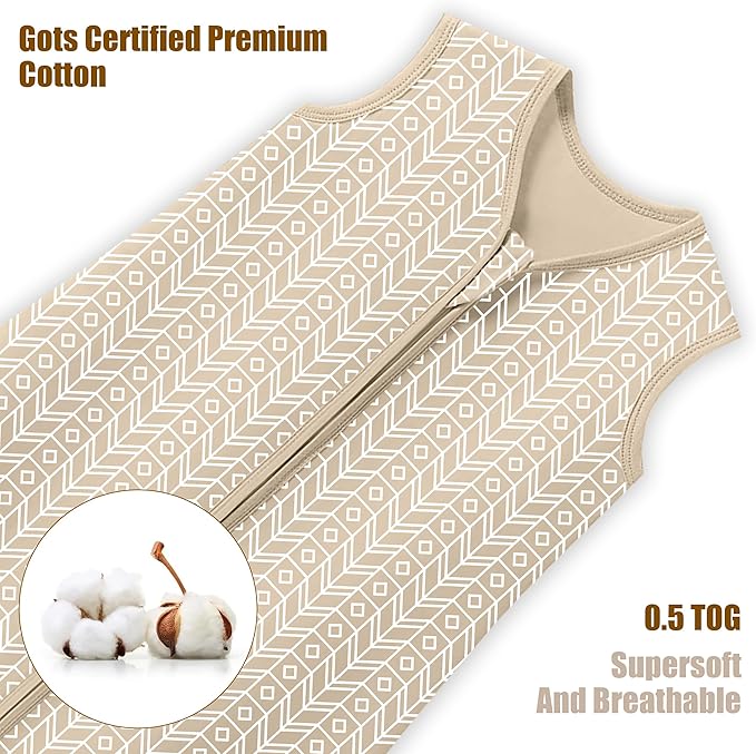 SWEET DOLPHIN Baby Sleep Sack 0-6 Months - 100% Cotton 2-Way Zipper TOG 0.5 Infant Wearable Blanket, Newborn Essentials Toddler 3 Pack Sleeping Sacks - Brown