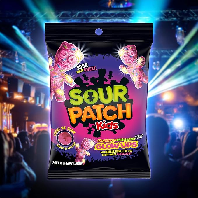 SOUR PATCH KIDS Glow Ups Strawberry-Watermelon Soft & Chewy Candy, Bulk Candy, 12-6.7 oz Bags