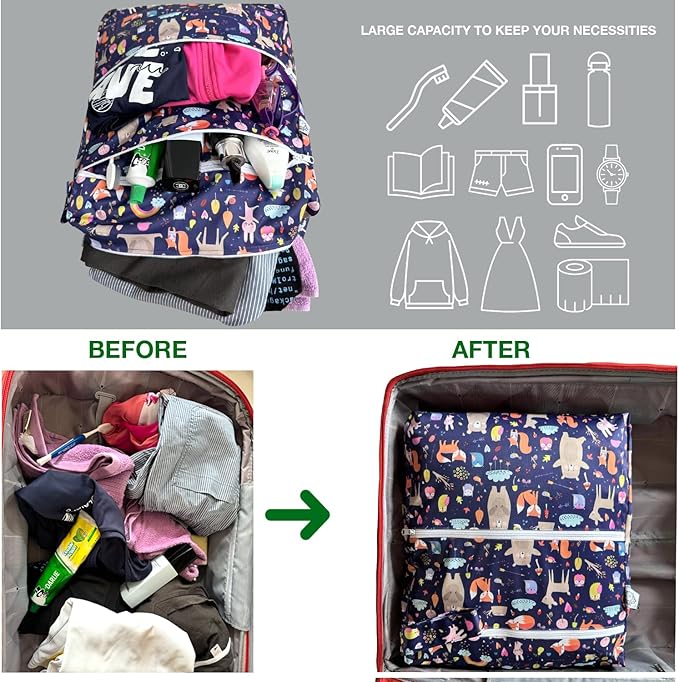 FLOCK THREE 3D Waterproof and Washable Wet Bag Luggage Organiser for Travel storage Stroller Daycare Baby Diapers Yoga Beach Pool Swimsuits Luggage Packing for Travel Accessories (Jungle Animals)