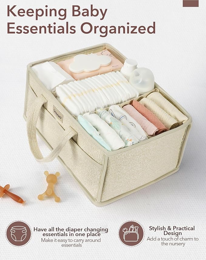 URMYWO Diaper Caddy Organizer - Portable Baby Diaper Caddy with Handle, Large Nursery Organizer Storage Basket for Newborn Essentials, Baby Registry Must Have Shower Gift for Home and Car Travel