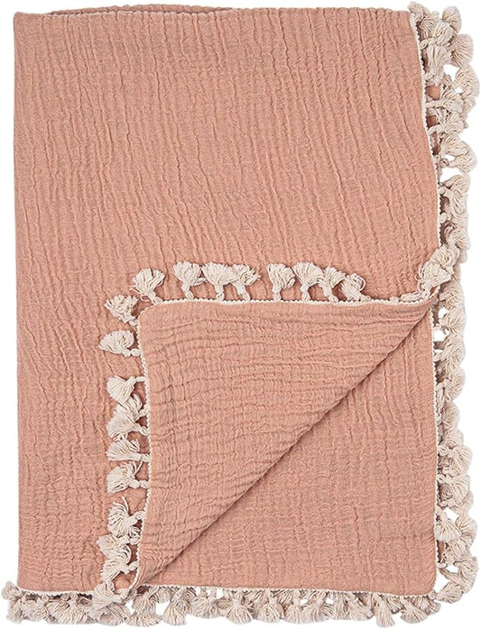 Crane Baby 6-Layer Quilt Muslin Swaddle Blanket, Soft Cotton Lightweight Nursery and Stroller Blanket for Baby Boys & Girls, Copper, 30 X 40