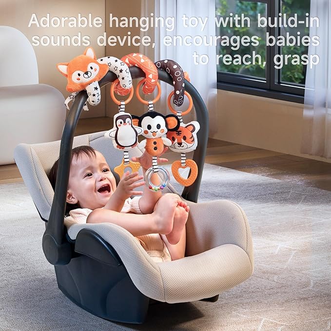 TUMAMA Black and White Baby Stroller Arch Toys, Removable Spiral Hanging Rattle Toys, High Contrast Car Seat and Stroller Toys for Baby 0 3 6 9 12 Months
