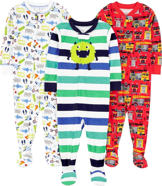Simple Joys by Carter's Toddlers and Baby Boys' Snug-Fit Footed Cotton Pajamas, Pack of 3