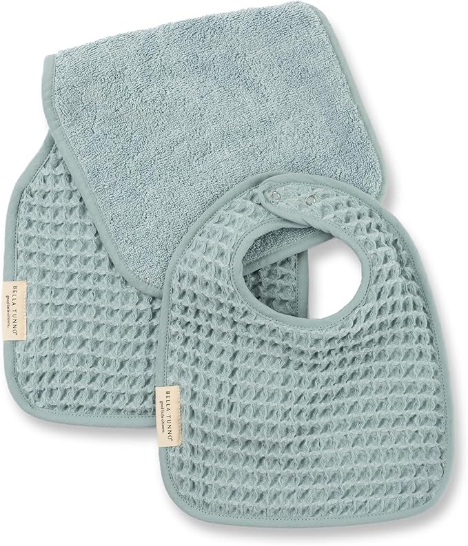 Bella Tunno Baby Bibs and Burp Cloths Set – Reversible Drool Bibs and Soft Absorbent Newborn Burp Cloths, Oeko-TEX Certified (Fog)