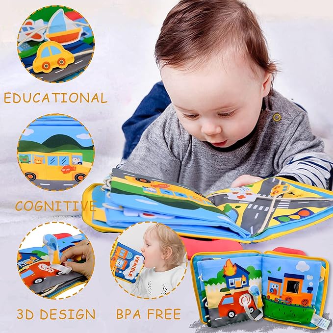 Richgv Interactive Baby Books, 2 Pack Touch & Feel Crinkle Books, Newborn Toys for Boys, 6-12 Months