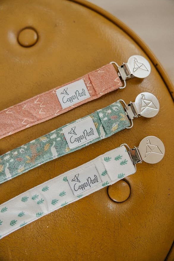 Copper Pearl Pacifier Clip 3-Pack: Premium Knit Binky Clips for Baby Girls and Boys - Stylish Stainless Steel Pacifier Holder Clip - Baby Pacifier Clips for No More Floor Drops - Atwood
