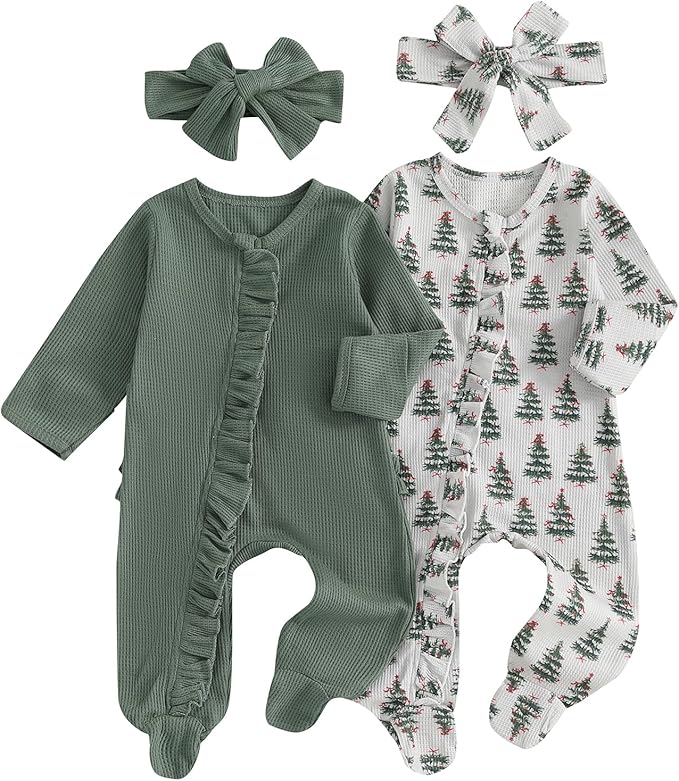 Baby Girl Footies Newborn Zipper Sleeper 2 Pack Ruffle Pajamas Romper Coming Home Outfit