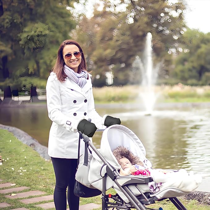 Baby Stroller Gloves, Extra Thick Stroller Hand Muff Winter Waterproof Stroller Mittens Universal Anti-Freeze Gloves for Parents Caregivers Carriage (Black)