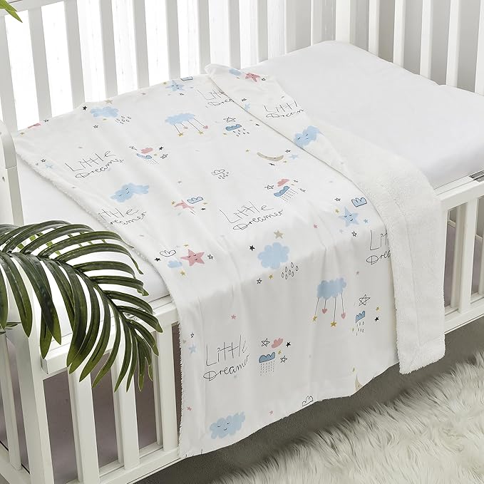 CREVENT Cozy Soft and Warm Mink Baby Blanket with Sherpa Backing, Gift Packing with Ribbon for Newborn Infant Toddler's Crib Cot Stroller (30"X40" Little Dream)