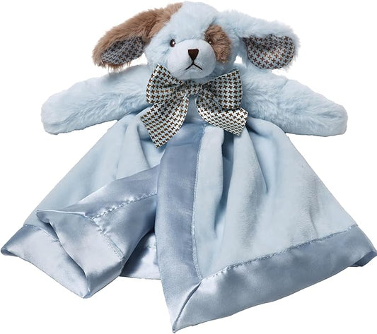 Bearington Baby Waggles Snuggler, 15 Inch Blue Puppy Dog Plush Stuffed Animal Security Blanket Lovey for Babies