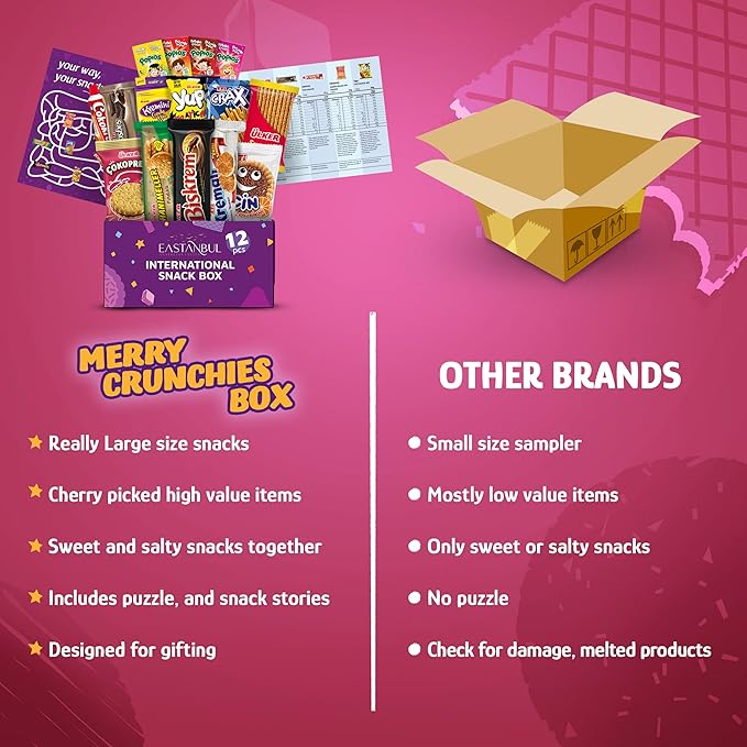 Eastanbul International Snack Box, Premium 12 Full-Size Foreign Snack Box, From Around The World International, Sweet, Savory, Chewy, Crunchy