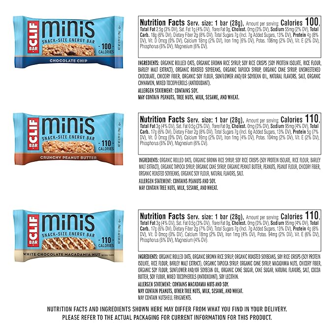 CLIF BAR Minis - Variety Pack - Made with Organic Oats - 4-5g Protein - Non-GMO - Plant Based - Snack-Size Energy Bars - 0.99 oz. (30 Count)