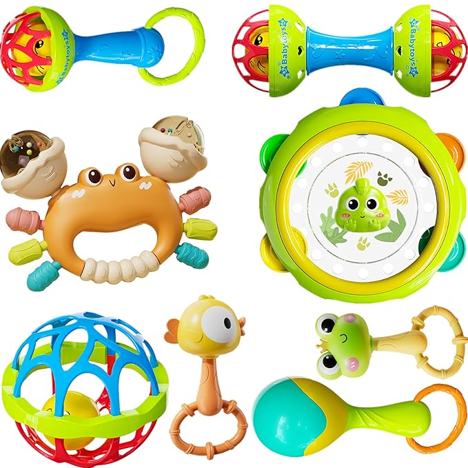 8pcs Baby Rattles Toys Set for 3-6 Months,Grab Shake Rattle for Babies 6-12 Months, Easy Hold Teething Toy,Development Learning Toy for Babies 3+ Months Birthday Gift