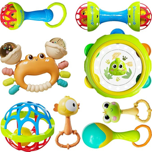 8pcs Baby Rattles Toys Set for 3-6 Months,Grab Shake Rattle for Babies 6-12 Months, Easy Hold Teething Toy,Development Learning Toy for Babies 3+ Months Birthday Gift