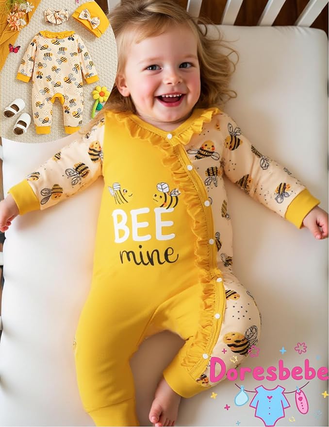 Preemie Newborn Baby Girl Clothes Infant Fall Winter Outfits Letter Floral One-Piece Romper+Jumpsuit