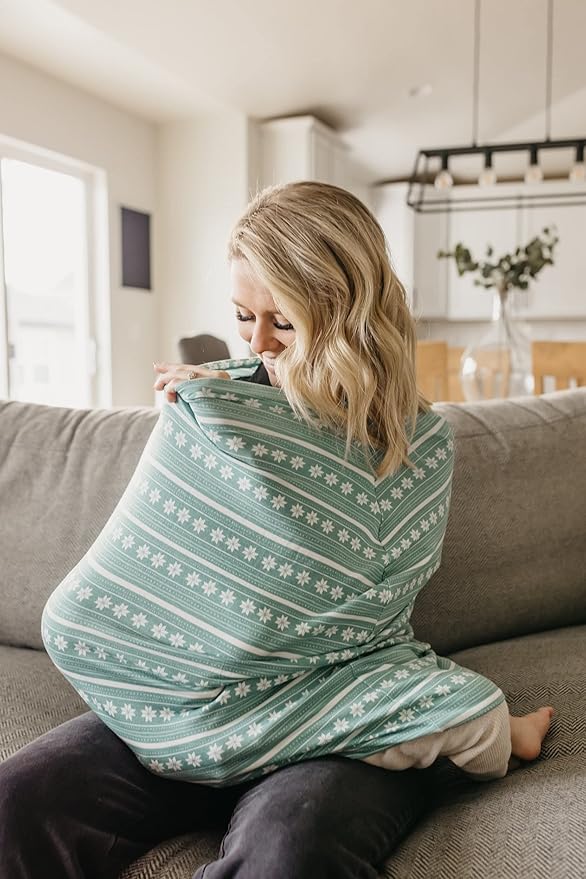 Baby Car Seat Cover Canopy and Nursing Cover Multi-Use Stretchy 5 in 1 Gift Knit by Copper Pearl