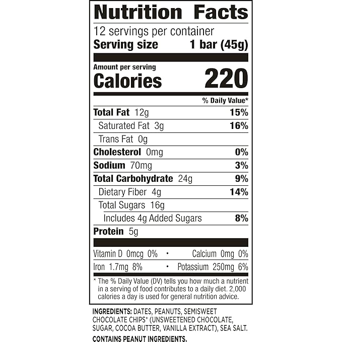 Larabar Peanut Butter Chocolate Chip, Fruit and Nut Bars, Gluten Free and Vegan, 19.2 oz, 12 Ct
