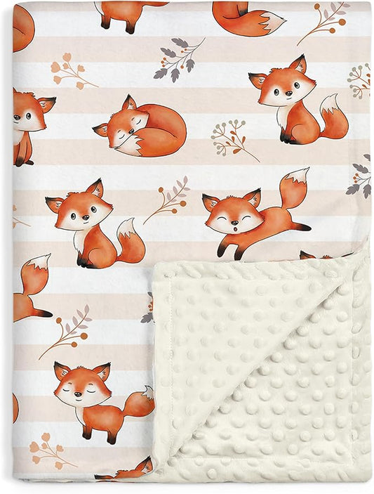 SANDJEST Fox Kid Blankets for Girl Boy - 30 x 40 Minky Blanket with Double Layer Dotted Backing - Shower Gifts for Nursery