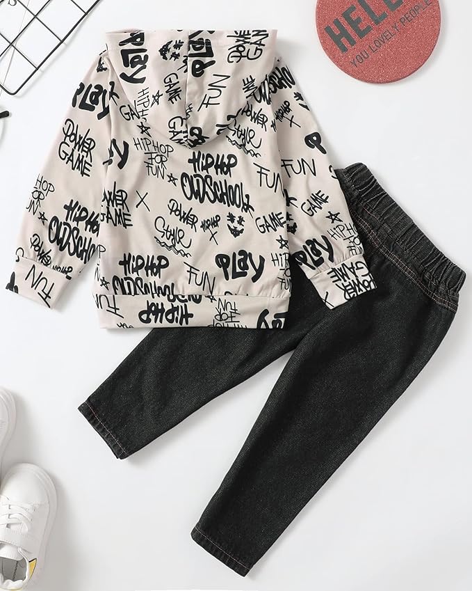 NZRVAWS Baby Boy Clothes Toddler Boy Outfit 2 3 4T 6 12 18 24 Month Fall Winter Hoodie Ripped Jeans Clothing