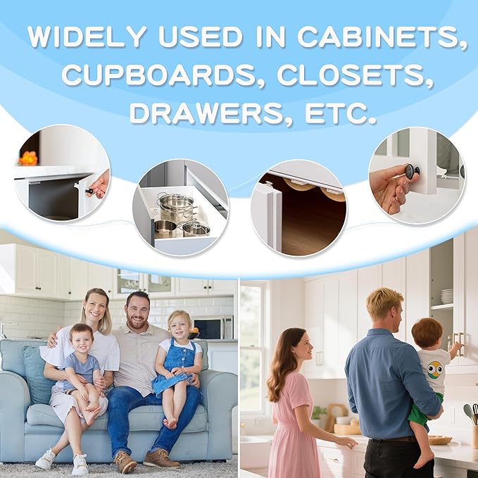 20 Pack Magnetic Cabinet Locks Baby Proofing - Baitiny Child Proof Cupboard Drawers Latches - Adhesive Easy Installation