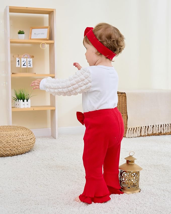 Renotemy Preemie Newborn Baby Girl Clothes Infant Romper Fall Winter Outfits Gifts for Girls Cute Bell Bottoms Pant Sets