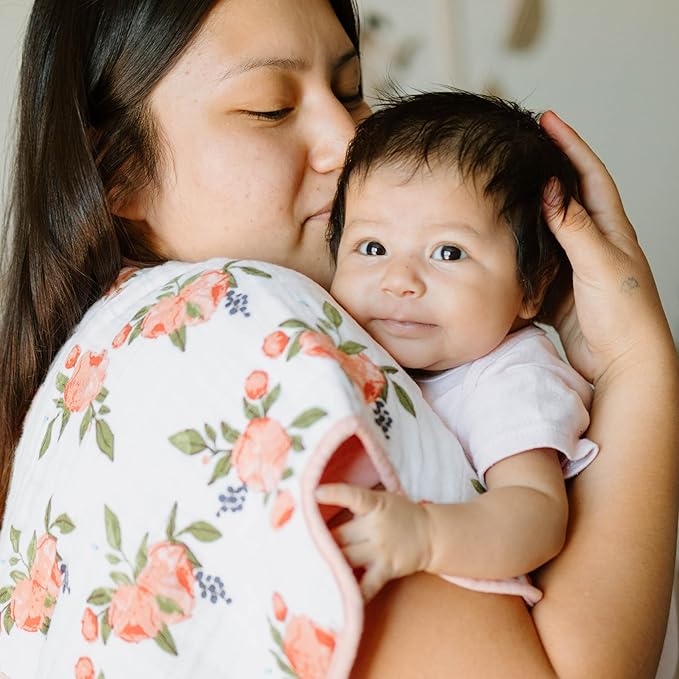 Little Unicorn Ultra-Absorbent Premium Burp Cloth 2 Pack | Soft on Baby's Skin | Larger Size | Ergonomic Design | Set of 2 (Watercolor Roses 2)