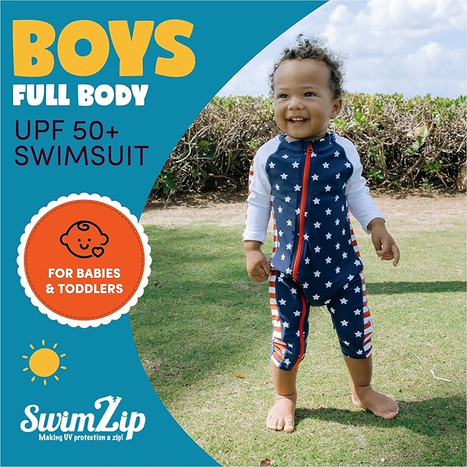 SwimZip Boys' Long-Sleeve UPF 50+ Swimsuit for Baby, Toddler, & Little Boys