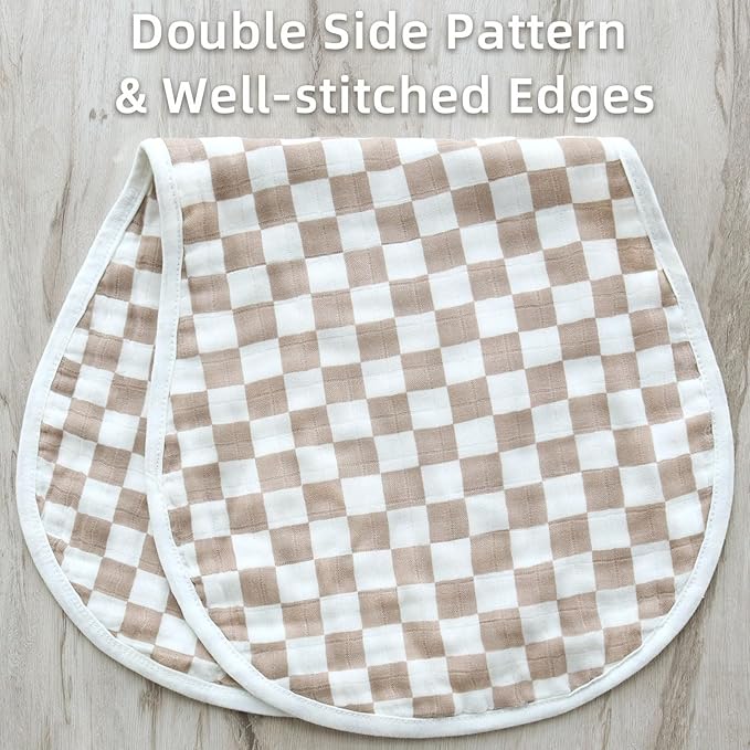 LifeTree Muslin Baby Burp Cloths Sets for Unisex - 2 Pack Large 70% Viscose from Bamboo and 30% Cotton Burping Cloths for Newborn, Baby Girls and Boys (Checkered)