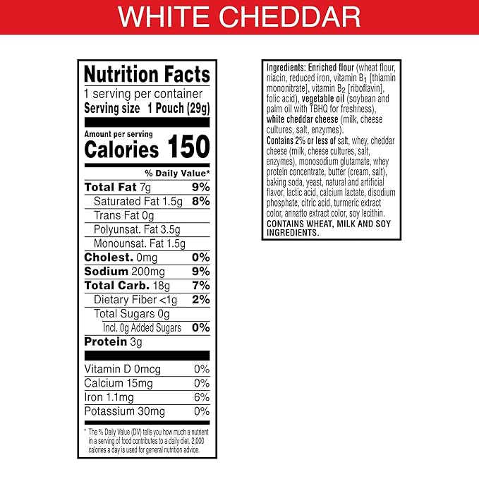 Cheez-It Cheese Crackers, Baked Snack Crackers, Lunch Snacks, White Cheddar (40 Packs)