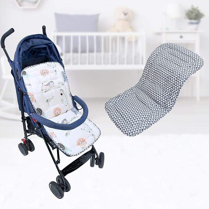 Baby Stroller Cushion,Infant Car Seat Insert-Reversible Universal Breathable and Soft Newborn Stroller Mat,100% Cotton Cover Toddler Seat Pad Liner-34x78cm,1 Pack(Lion Dinosaur)