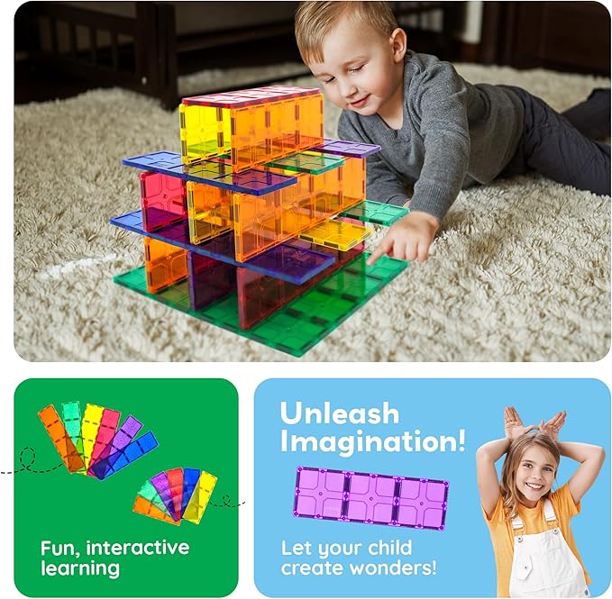 PicassoTiles Large Stabilizer Building Block Base Magnetic Building Block Tiles Jumbo XL Plate Foundation Kit Magnet Tile Stacking STEM Toy Set Compatible Education Construction Learning Square Set