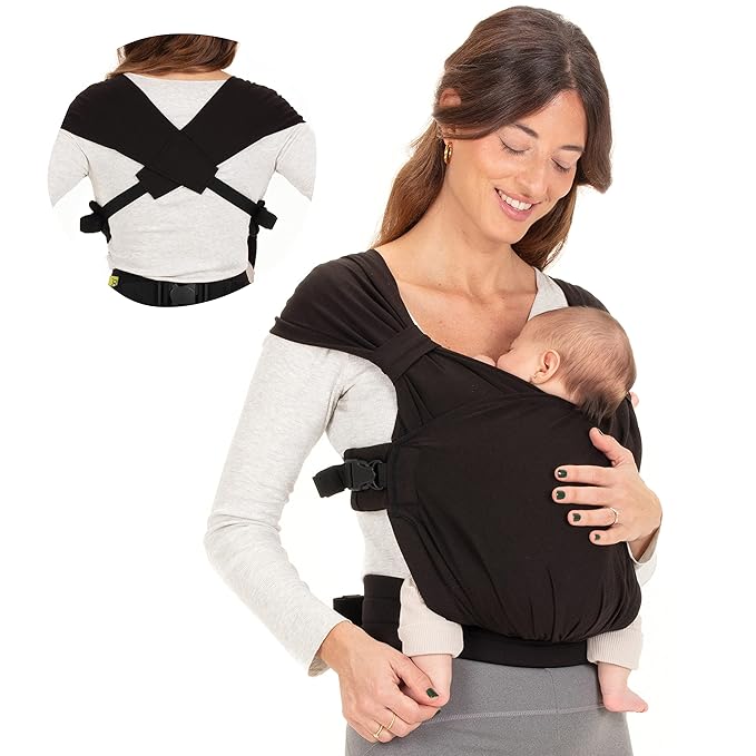 Boba Bliss Pre-Wrapped Baby Carrier with Buckle - Newborn to 7-35 lbs Light, Breathable & Easy to Adjust Hybrid Infant Sling & Toddler Carrier - Certified Hip-Healthy for 0-18 Months - Black