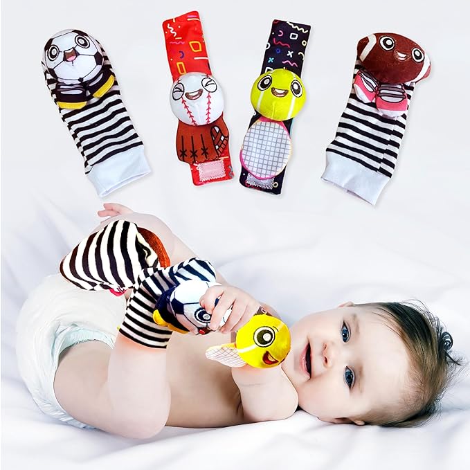 BABY K Baby Rattle Socks & Wrist Toys (Set K) - Newborn Toys for Baby Boy or Girl - Brain Development Infant Toys - Hand and Foot Rattles Suitable for 0-3, 3-6, 6-12 Months Babies