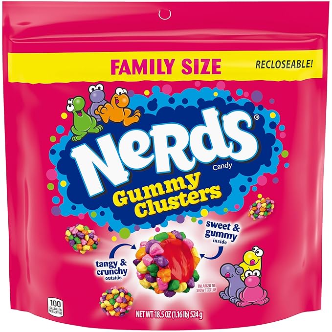 NERDS Gummy Clusters, Candy, Rainbow, Crunchy and Gummy, 18.5 oz