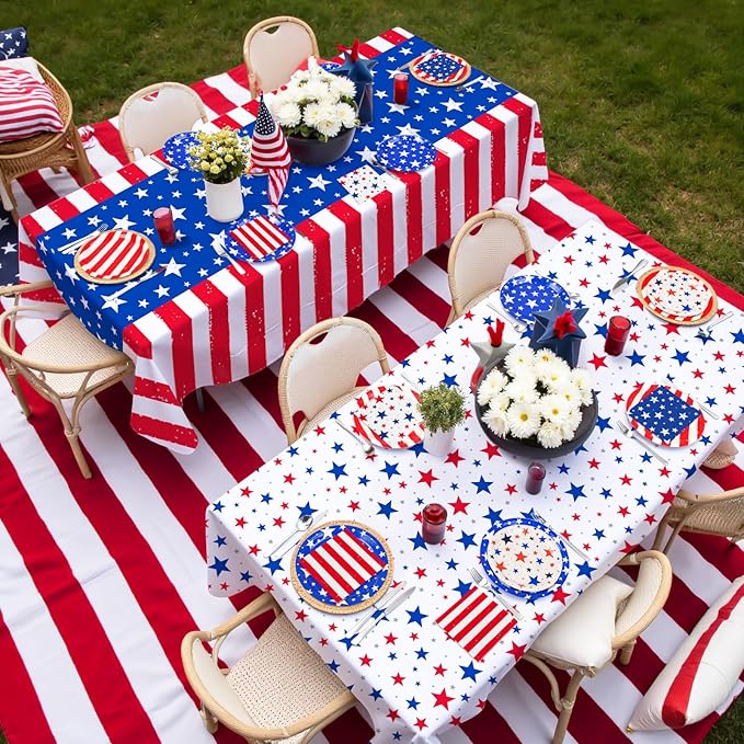 4th of July Party Supplies Set, Patriotic Theme Kit for Independence & Election Day Decorations, Includes Plates, Napkins, Cups, Banner, Tablecloth -Patriotic & 4th of July Party Decorations-24 Guests