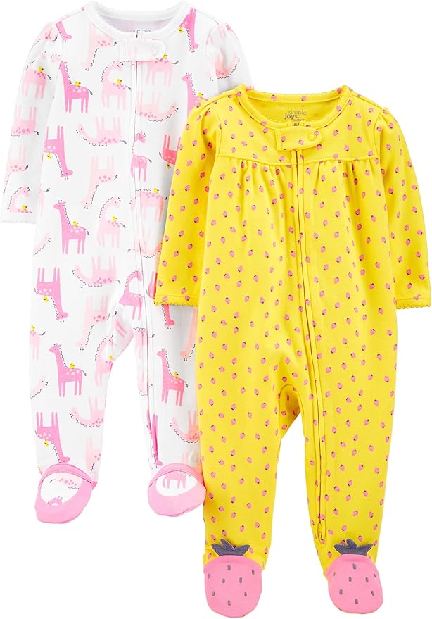 Simple Joys by Carter's Baby Girls' Cotton Footed Sleep and Play, Pack of 2