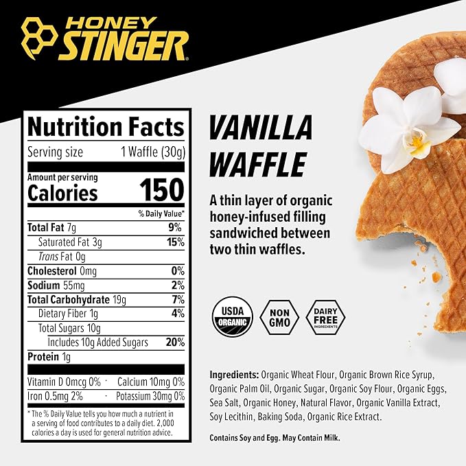 Honey Stinger Organic Energy Waffle Variety Pack, 12 Honey Waffles and 6 Vanilla, Nutritious Stroopwafel Snack for Exercise, Endurance and Performance