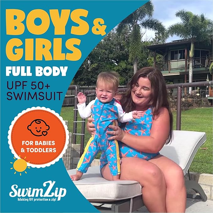 SwimZip Boys' Long-Sleeve UPF 50+ Swimsuit for Baby, Toddler, & Little Boys