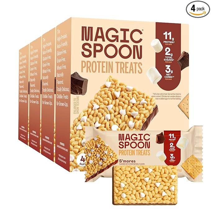 MAGIC SPOON Treats - High Protein, Low Carb, Keto Friendly, Low Sugar, Gluten Free, Crispy Protein Bar Cereal Bar, On-The-Go Healthy Snack (Smores, 16 Bars)