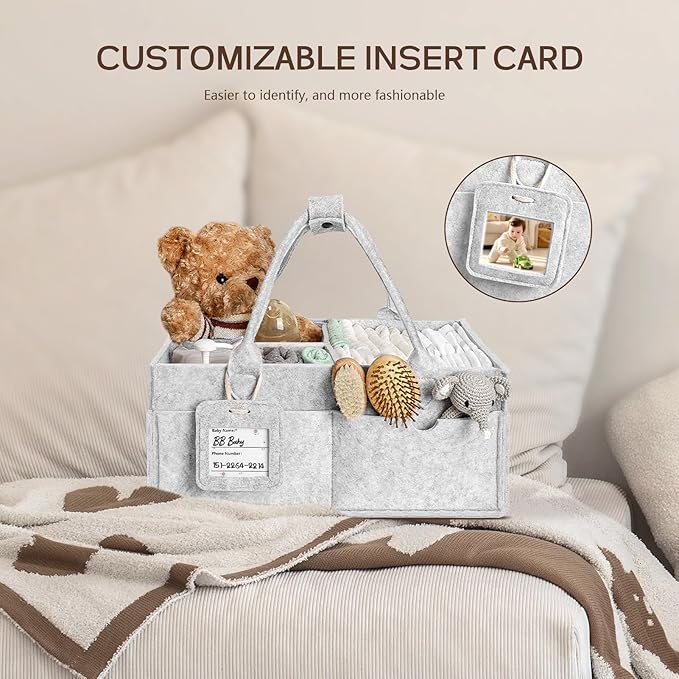 GEMII Diaper Caddy Organizer - Large Baby Caddy Organizer with Handle for Newborn Essentials Boy or Girl (Gray, Large)