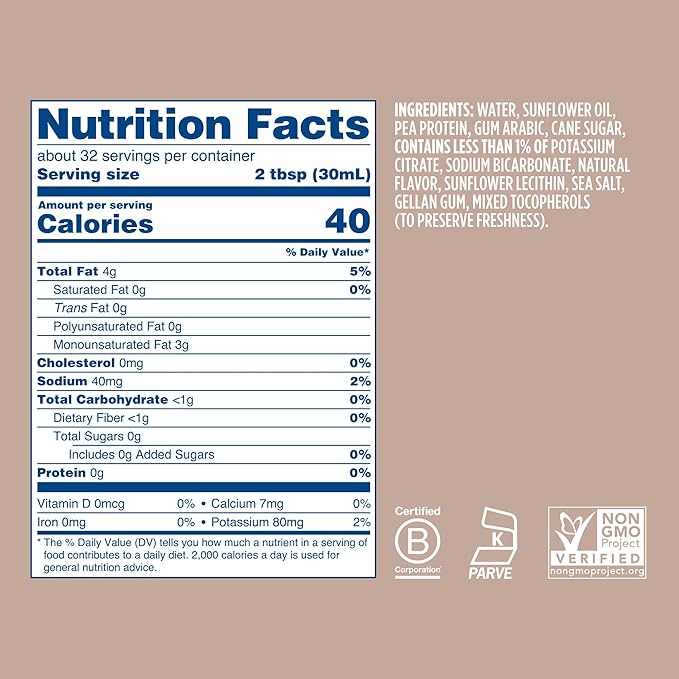 Ripple Plant Based Milk | 8g of Pea Protein | Shelf Stable | Vegan & Non GMO | Dairy, Soy, Nut, Gluten, & Lactose Free 32 Fl Oz (32 Fl Oz (Pack of 6), Half & Half)
