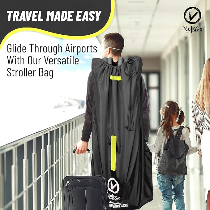 V VOLKGO Extra Large Stroller Bag for Airplane with Padded Backpack Shoulder Straps, Double Stroller Cover for Air Travel, Jogger & Carrier - Fits Large Sizes, Gate Check Bag, Waterproof Travel Cover.